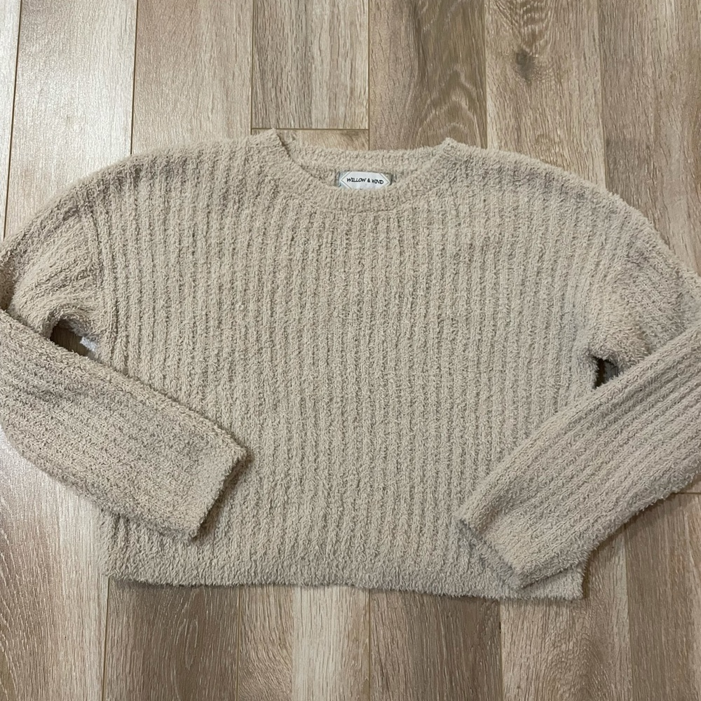 small taupe soft fuzzy polyester sweater